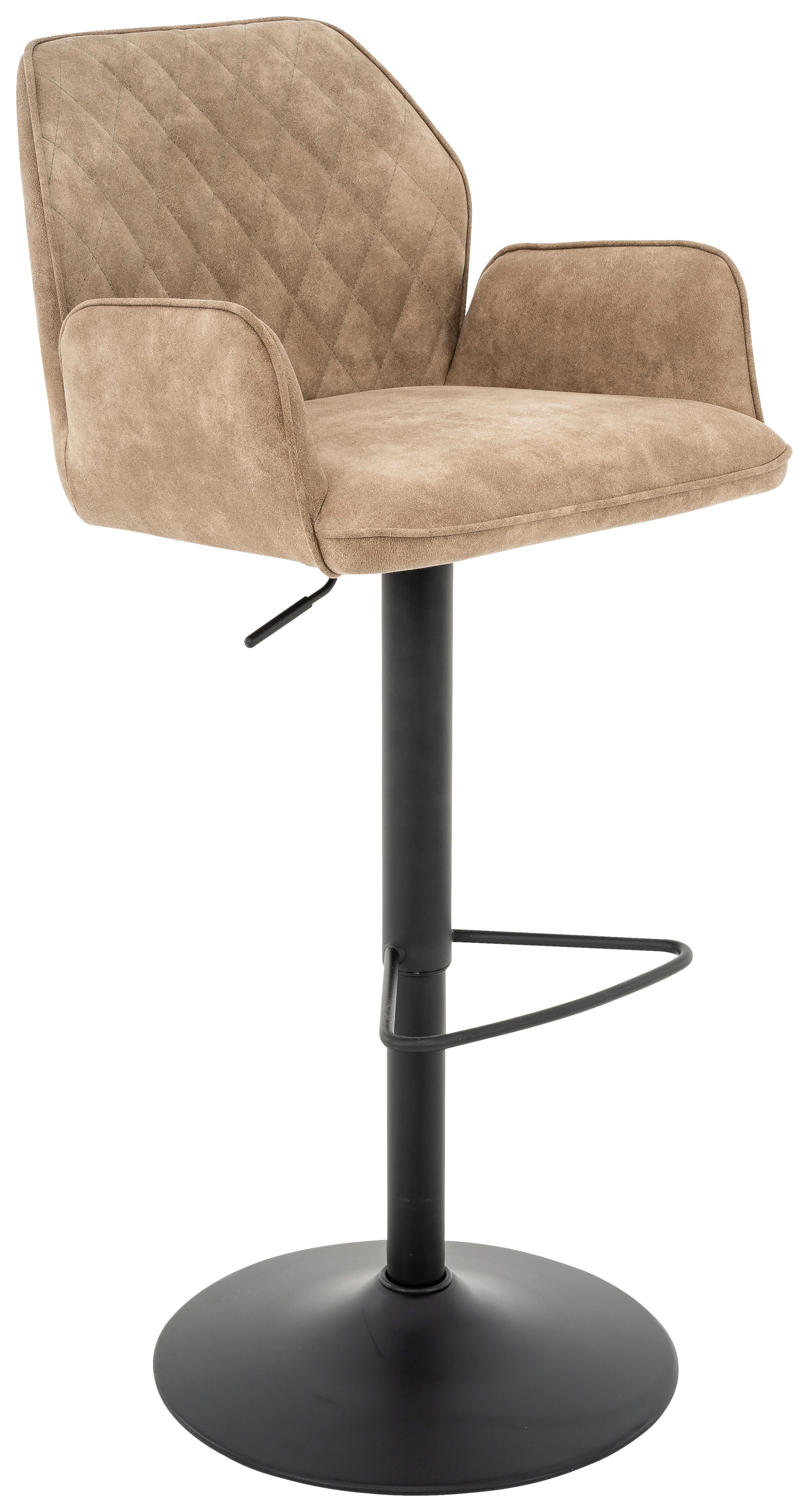 Barhocker höhenverstellbar mit Lehne Wanda Webstoff Beige - Beige/Schwarz, KONVENTIONELL, Textil/Metall (51/90-111/52cm) - MID.YOU