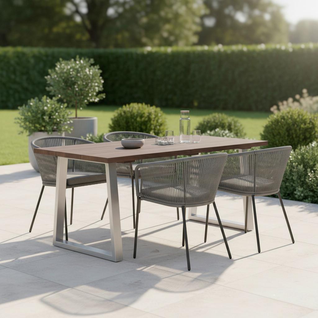 Záhradný stôl akácia masív MAURO 180x90 cm - farba vlašského orecha, Modern, kov/drevo (180/90/77cm) - Bessagi Garden