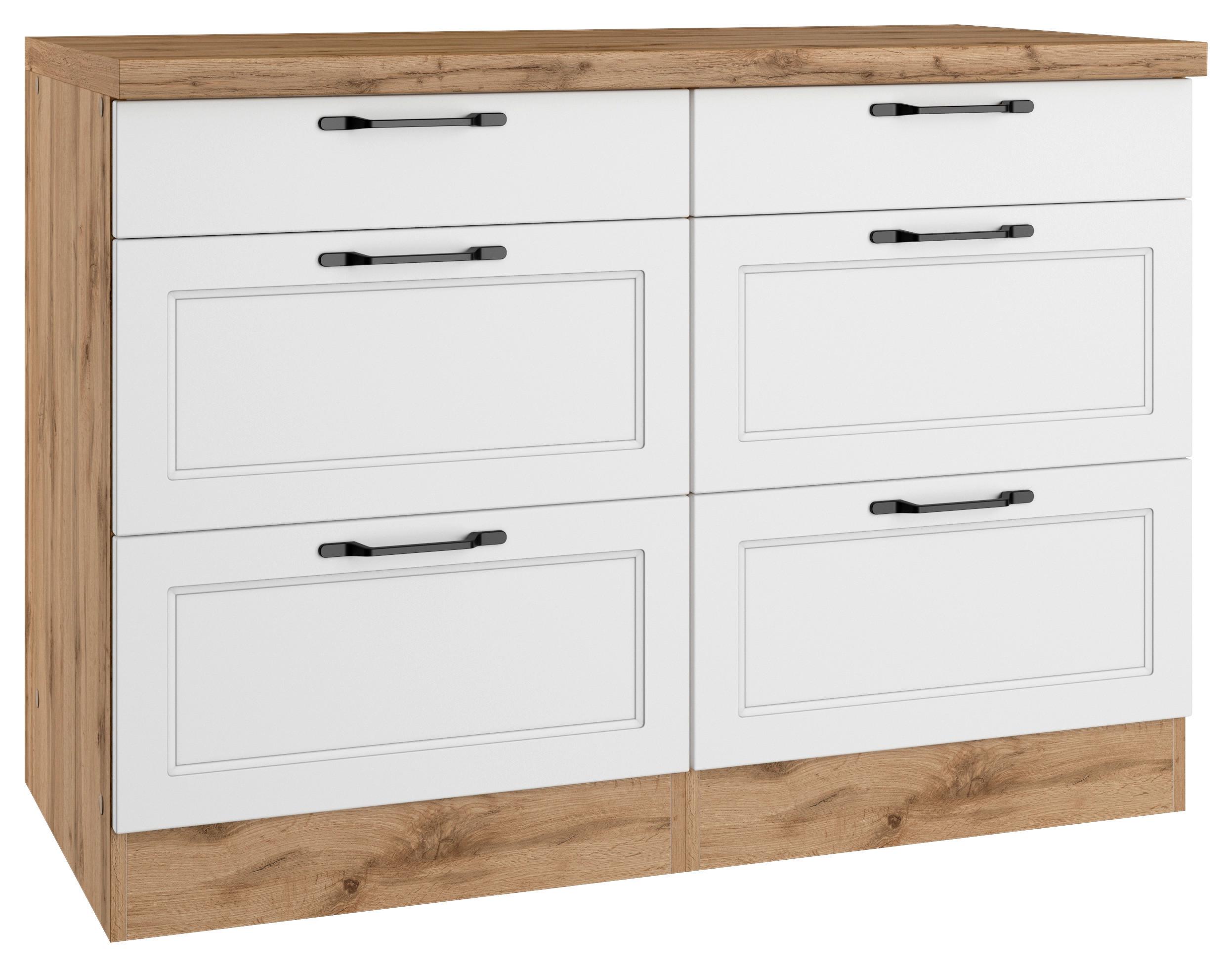 Küchenunterschrank Meran B: 120 cm Weiß/Eiche Dekor - Eiche Wotan/Weiß, LIFESTYLE, Holzwerkstoff (120/86/60cm) - Held