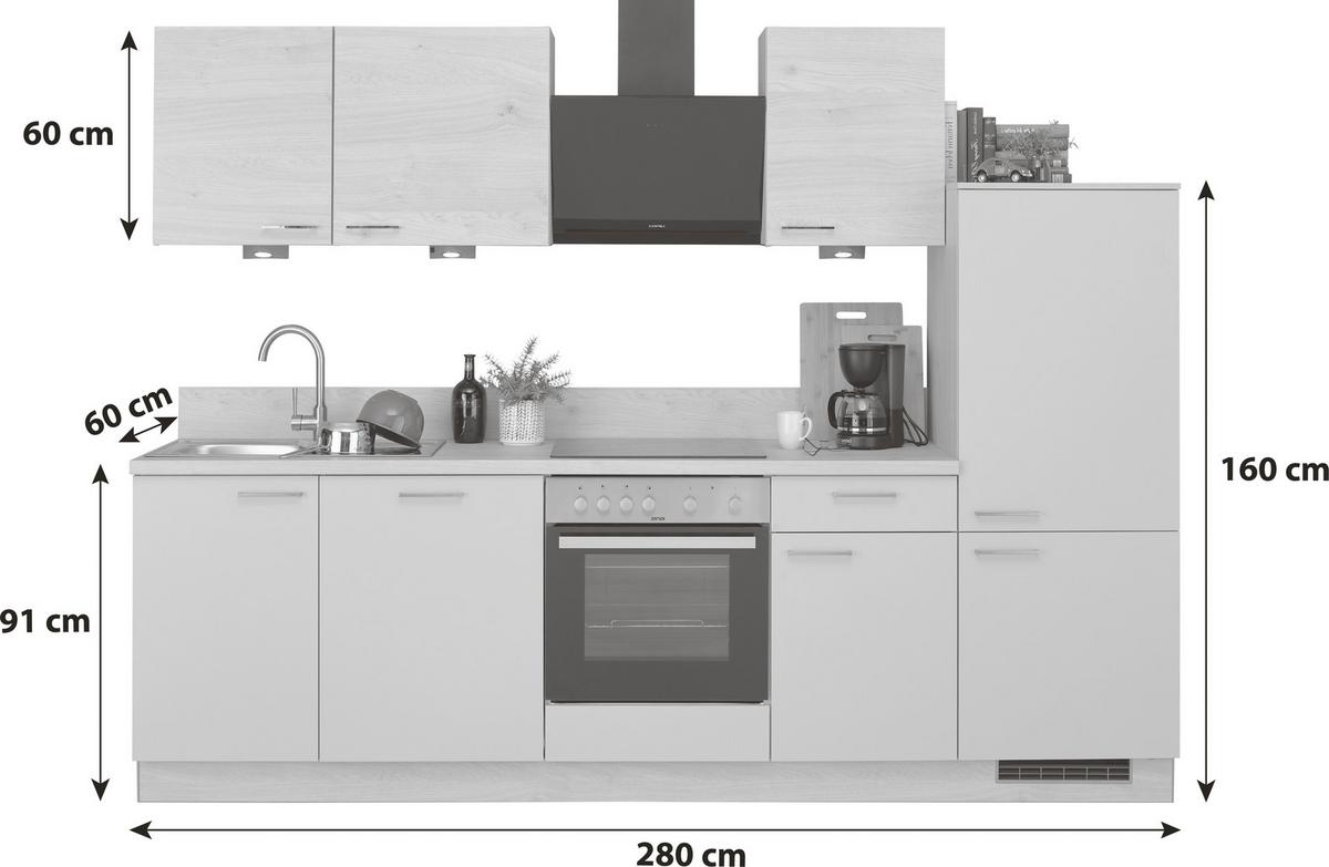 Küchenblock Win/plan B: 280 Cm Eiche Grau/weiß - Basics, Holzwerkstoff (280cm) - Express