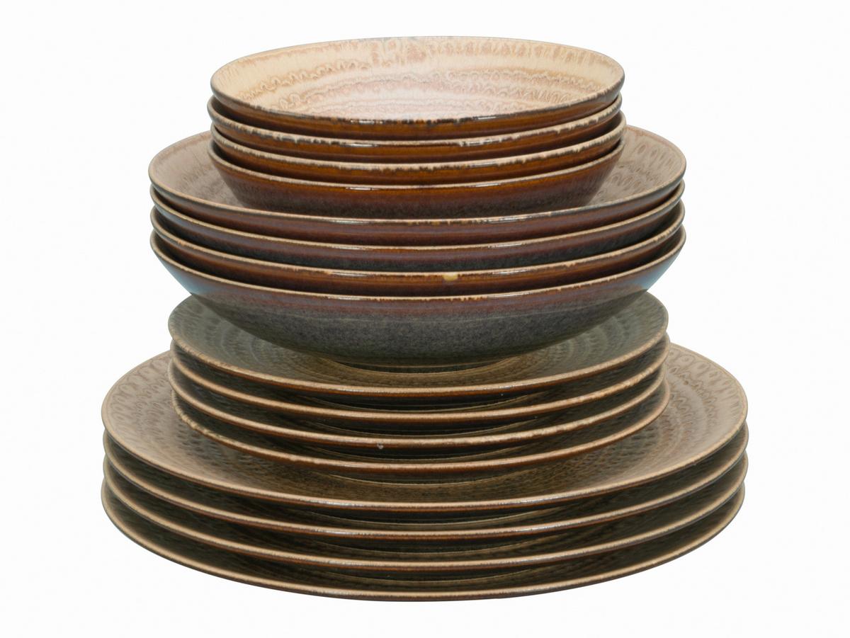 Tafelservice Neapel 16-Teilig Steinzeug, Braun, 4 Personen - Sandfarben/Braun, Basics, Keramik - Creatable