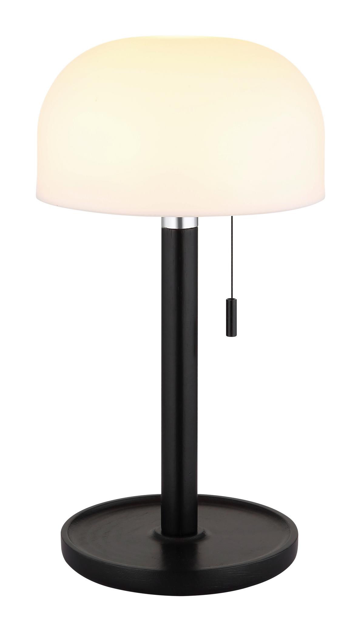 Akku-Tischleuchte 21016s Norman - Opal/Schwarz, KONVENTIONELL, Holz/Kunststoff (15/28cm) - Globo