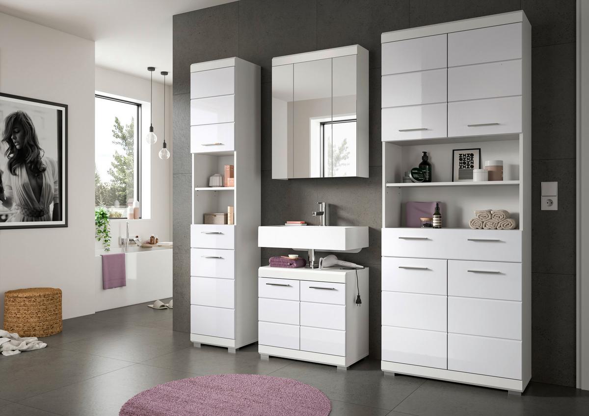 Badezimmer Scout Weiß B: 171 Cm - Weiß Hochglanz/Silberfarben, MODERN, Glas/Holzwerkstoff (171cm) - MID.YOU