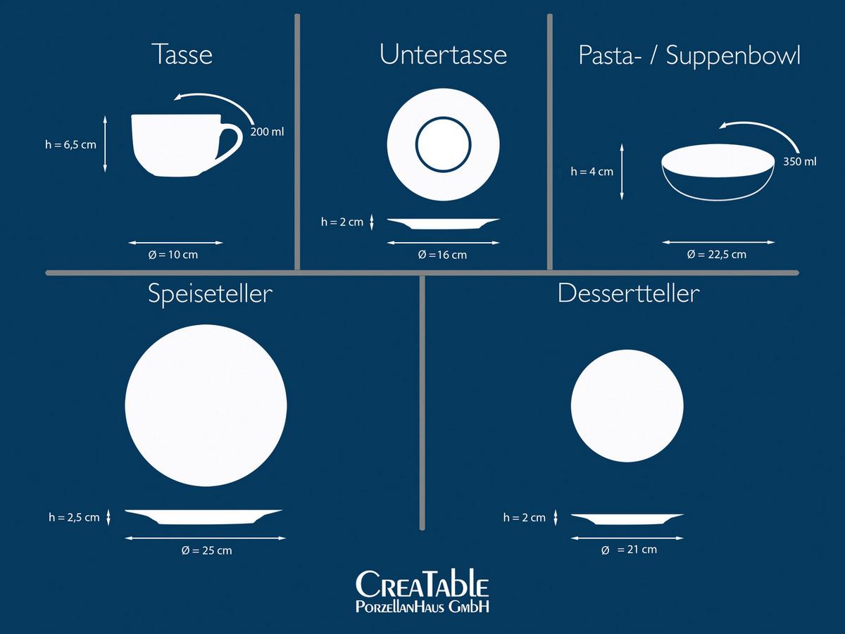 Kombiservice Porzellan 6 Personen Geschirr Set - Weiß, Basics, Keramik - Creatable