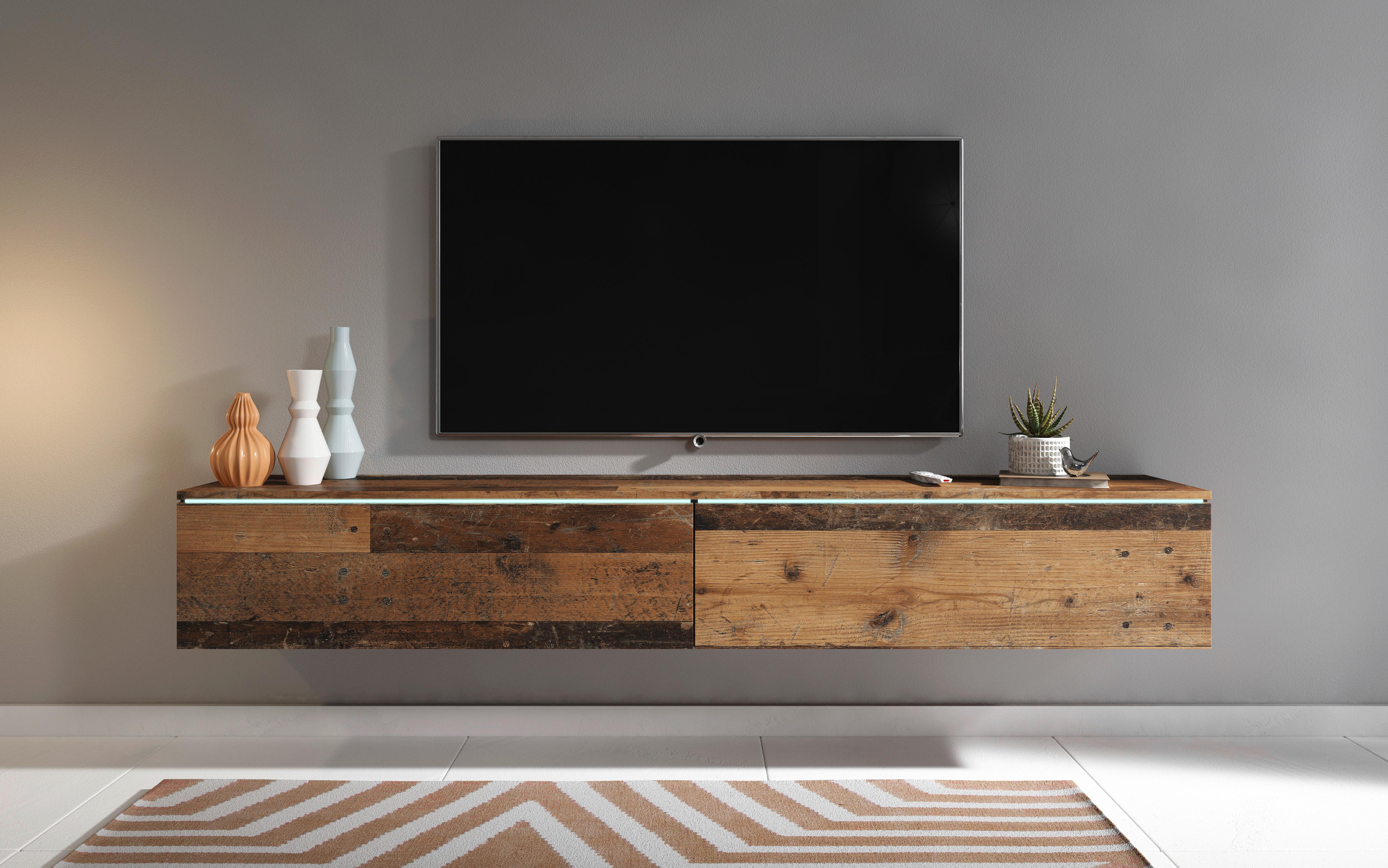 TV komoda dekor old Vintage - šedá/barva starého dubu, Lifestyle, kompozitní dřevo/plast (180/30/33cm) - P & B