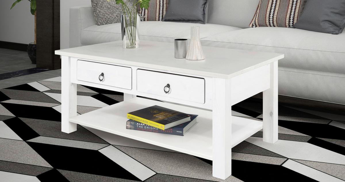 Couchtisch Ines Mit Ablageplatte Weiß - Weiß, Design, Holz (110/45/60cm) - MID.YOU