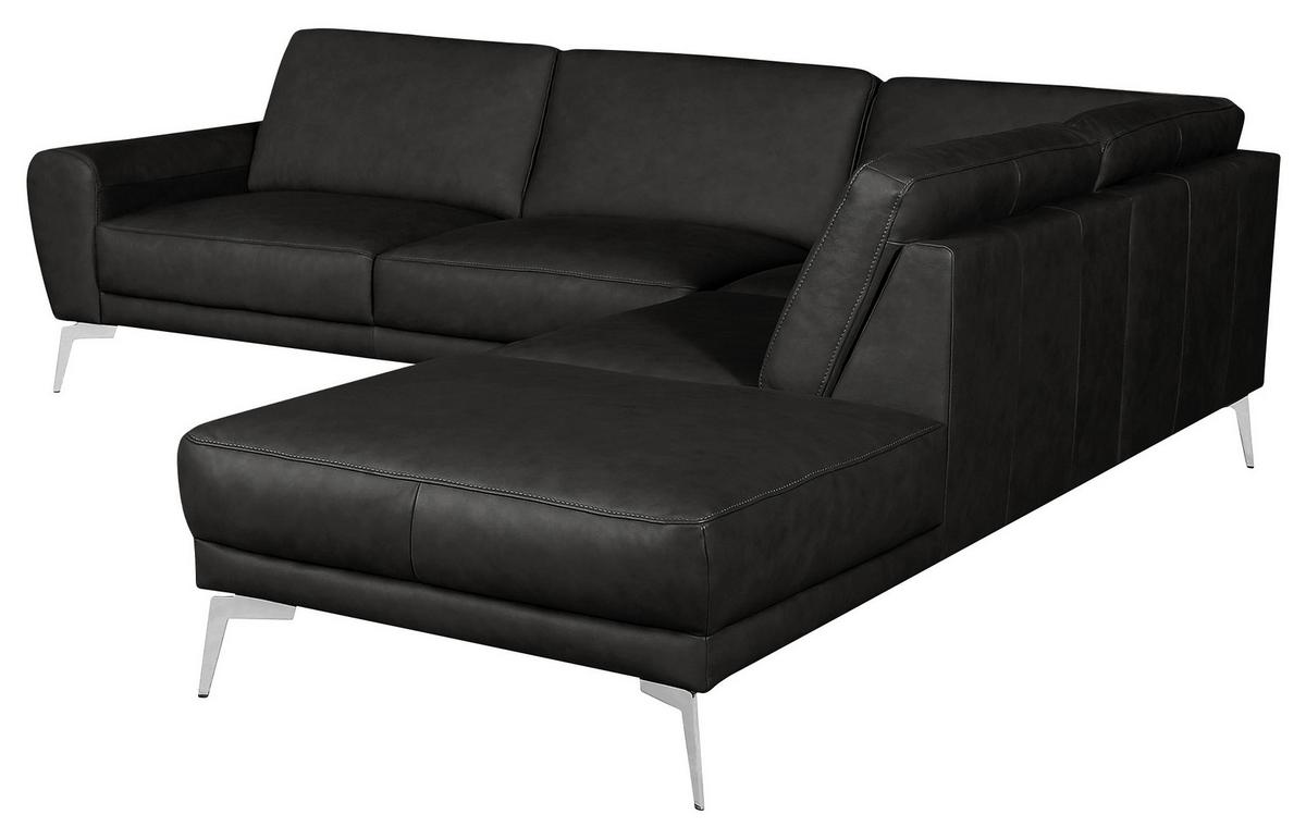 Ecksofa Spring Schwarz Chrom S: 273x250 cm - Chromfarben/Schwarz, Design, Leder (273/250cm) - Livetastic