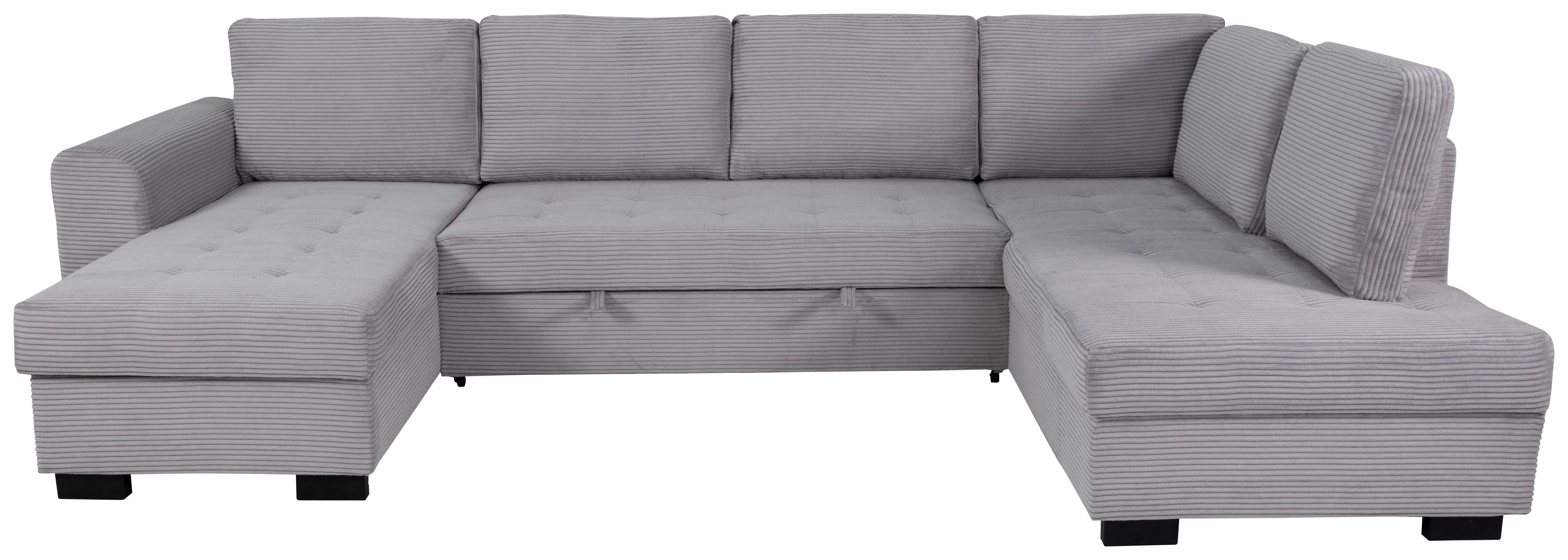 Souprava U MALTE, pravá, světle šedý manšestr - černá/světle šedá, Moderní, textil/plast (155/305/178cm) - Based