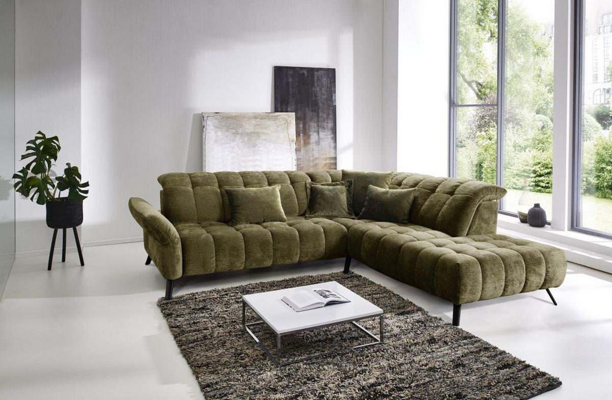 Rohová sedačka NEW YORK, pravá, olivově zelený velur - černá/olivově zelená, Moderní, kov/kompozitní dřevo (288/87-104/261cm) - Premium Living