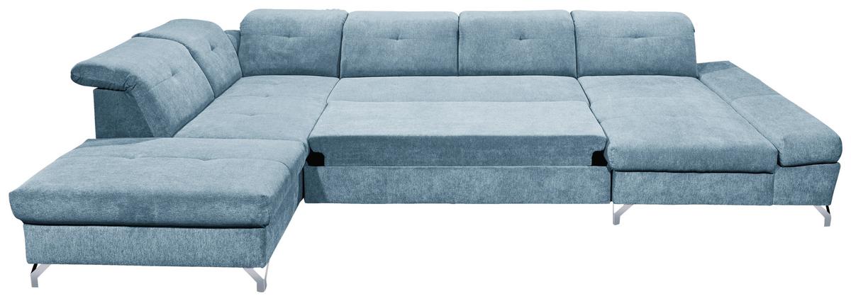 Ecksofa Melfi Blau U: 245 cm - Blau/Silberfarben, MODERN, Textil (245/350/168cm) - MID.YOU