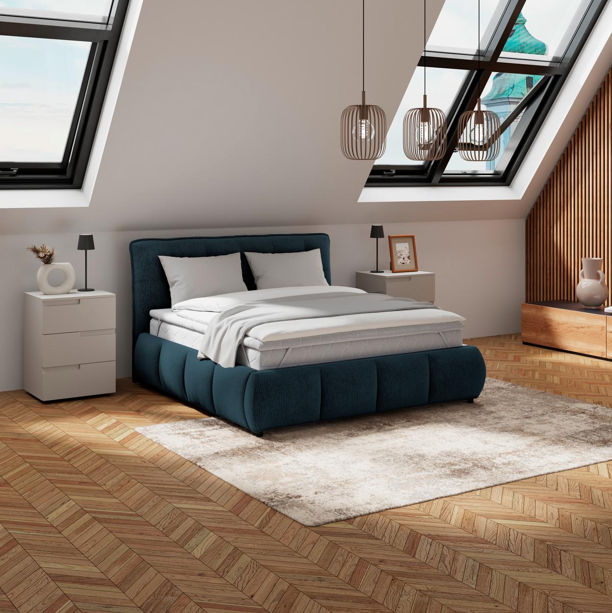 Polsterbett LIMO Dunkelblau 140x200 cm - Schwarz/Dunkelblau, KONVENTIONELL, Holz/Holzwerkstoff (140/200cm) - James Wood