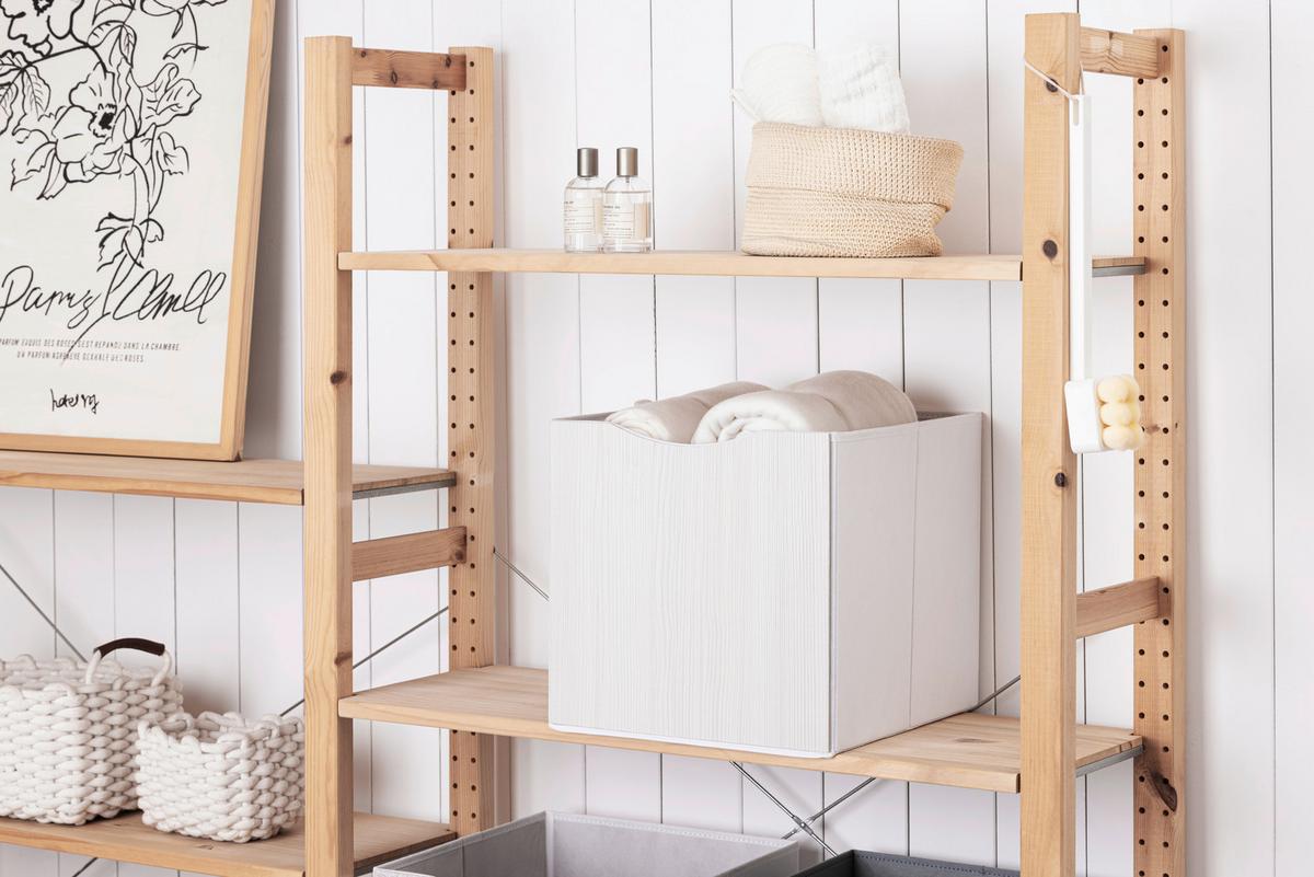 Skládací krabice BETTY - krémová, Konvenční, kompozitní dřevo/textil (33/33/32cm) - Mömax