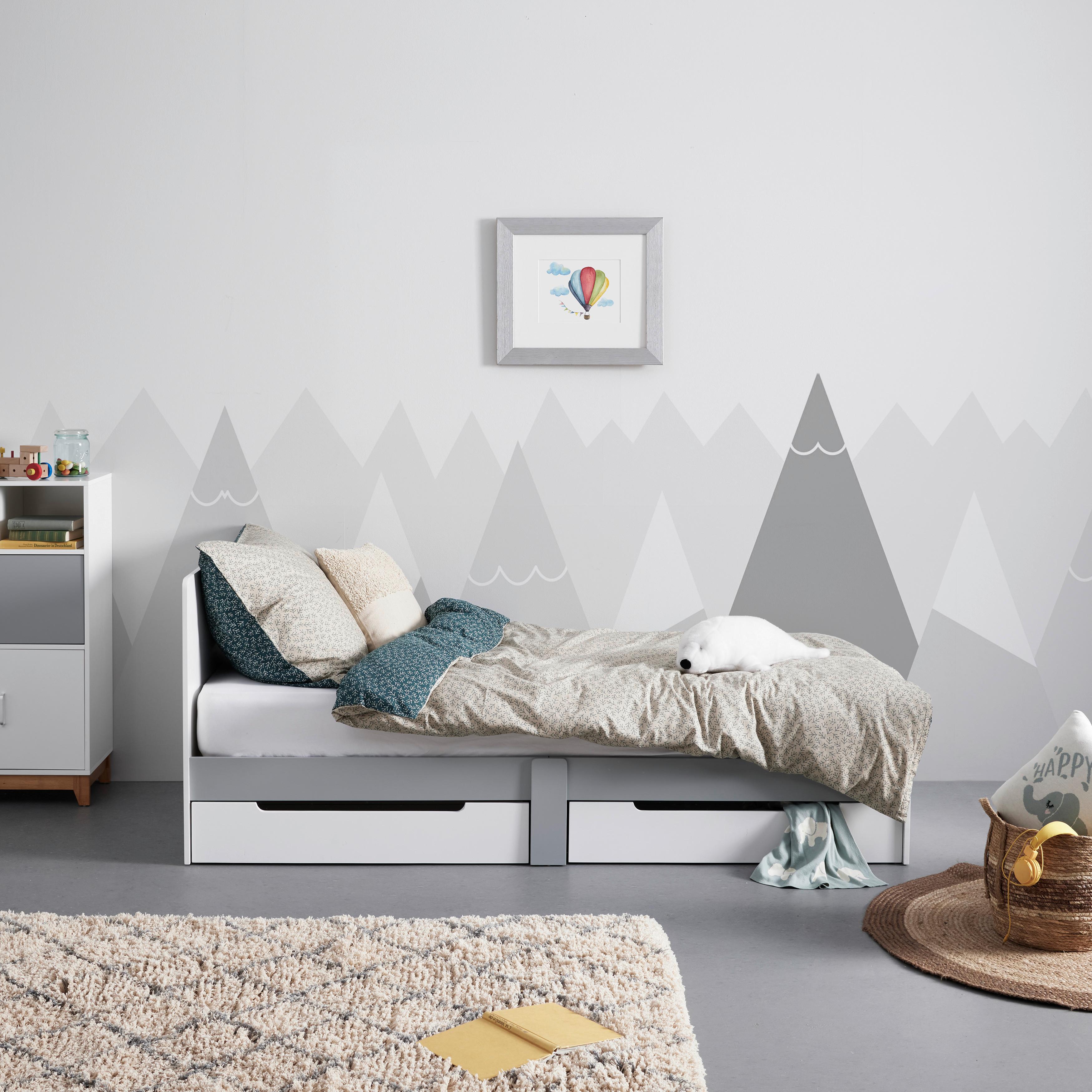 Posteľ pre deti a mládež DANNY biela/sivá - sivá/biela, Modern, drevo/kompozitné drevo (96/80/203cm) - Bessagi Kids