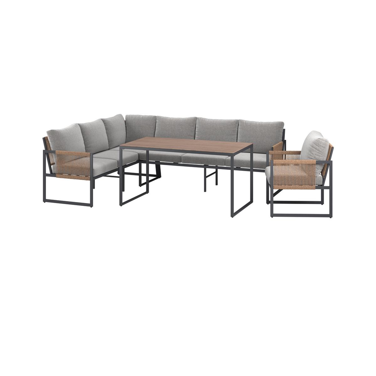 Loungegarnitur Lyon - Dunkelgrau/Beige, MODERN, Glas/Kunststoff (244,50/187cm) - Beldano