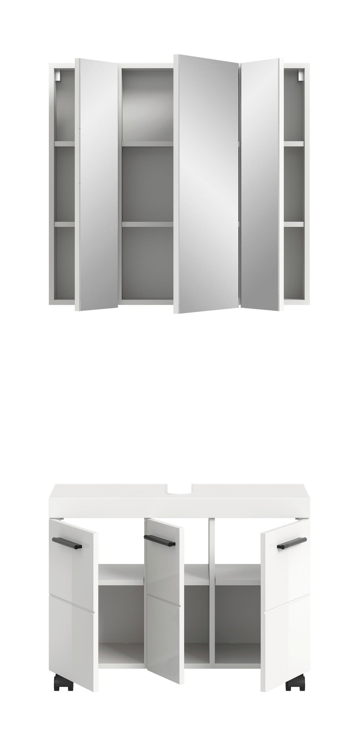 Badezimmer Nova Weiß B: 82cm - Weiß Hochglanz/Schwarz, Trend, Glas/Holzwerkstoff (82cm) - MID.YOU