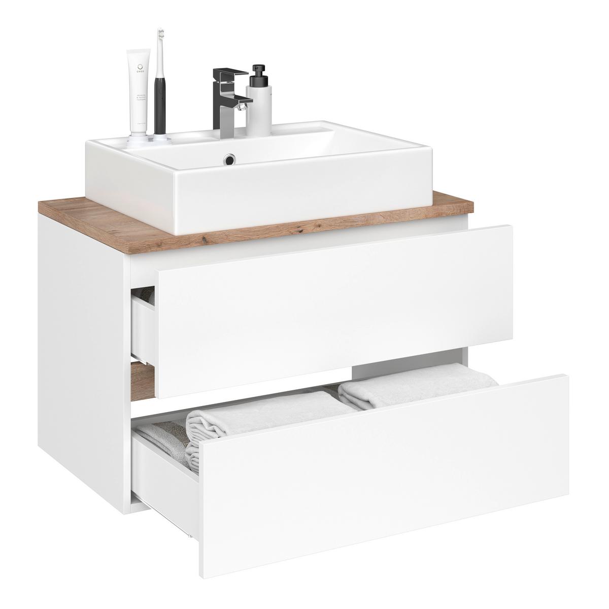 Waschbecken mit Unterschrank Marbella B: 80 cm Weiß - Weiß, MODERN, Keramik/Holzwerkstoff (80/64,5/47cm)