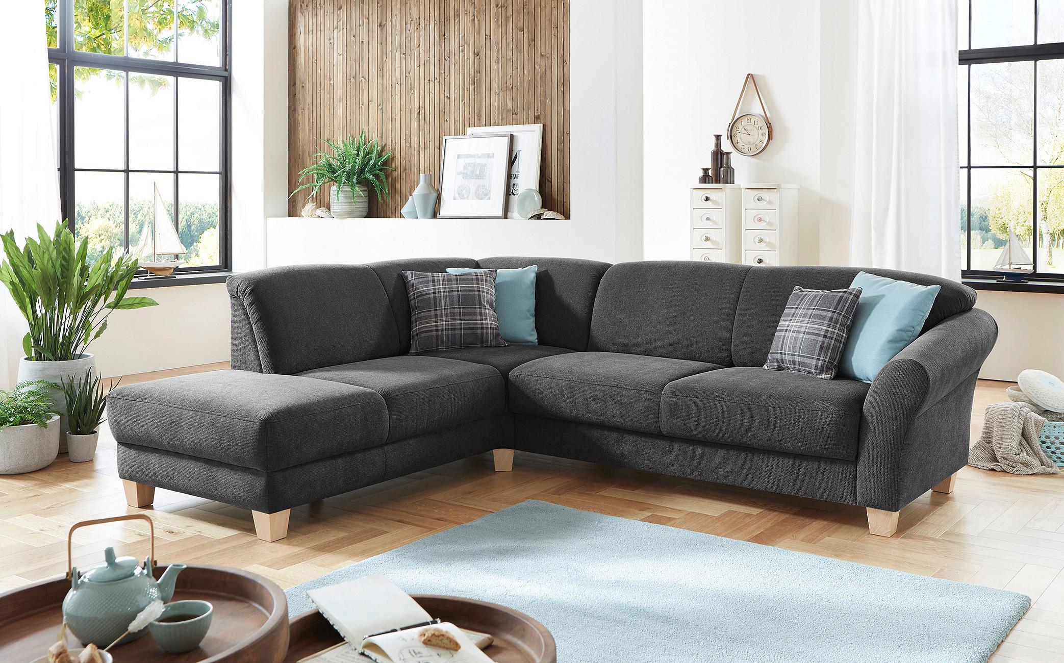 Ecksofa Gotland schwarz mit Bettkasten, 212x257 cm - Schwarz/Naturfarben, KONVENTIONELL, Textil (212/257cm) - Sit & More