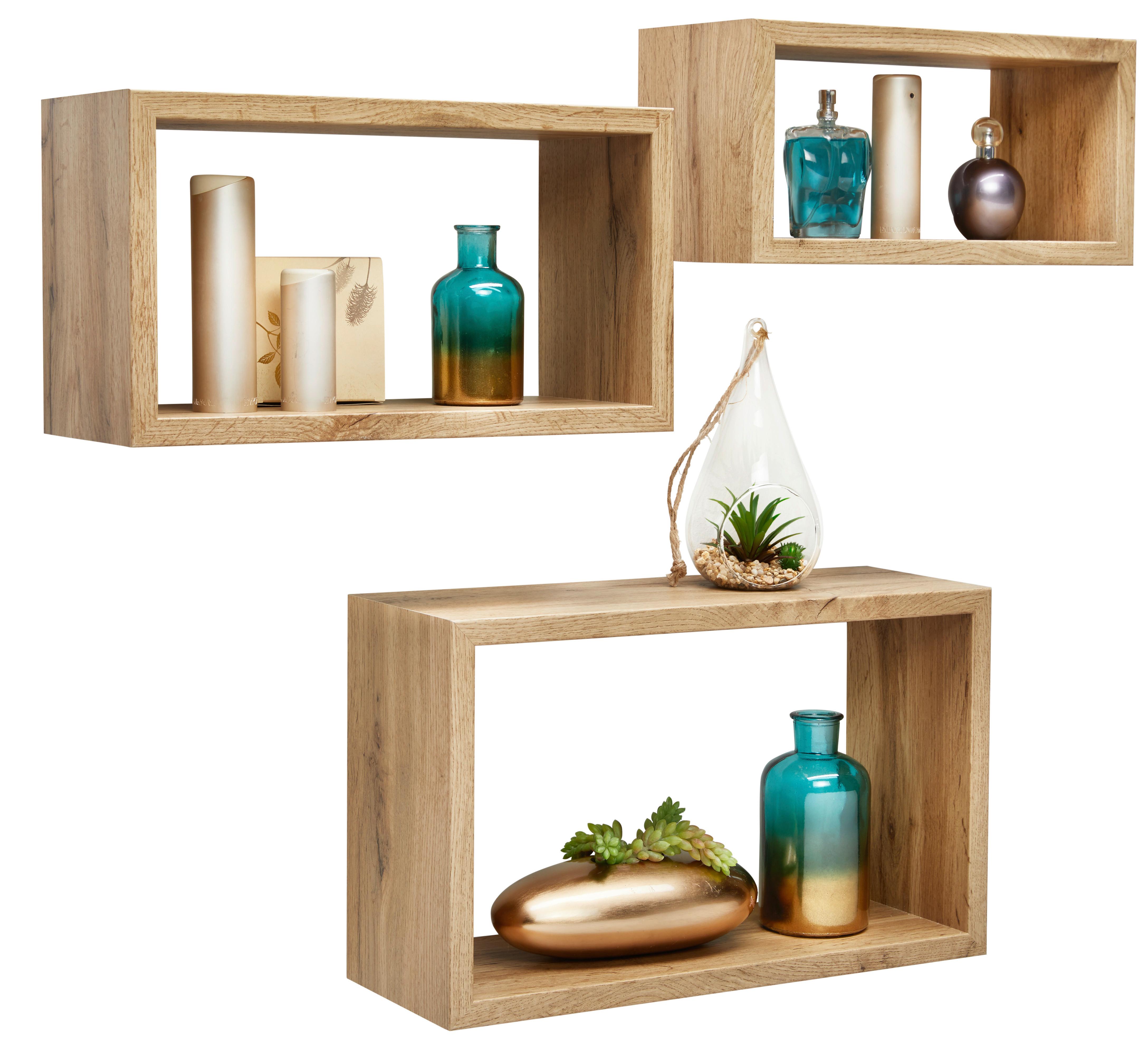 SADA NÁSTĚNNÝCH REGÁLŮ TRITTICO - barvy dubu, Moderní, kompozitní dřevo (45-40-35/27-22-17/16cm) - Mömax