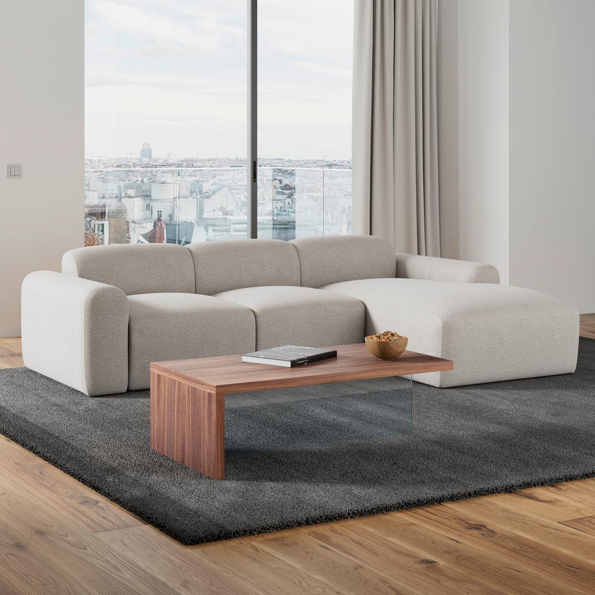 Rohová sedačka MARLO, obojstranná, krémová ženilka - čierna/krémová, Modern, drevo/textil (263/162cm) - Bessagi Home