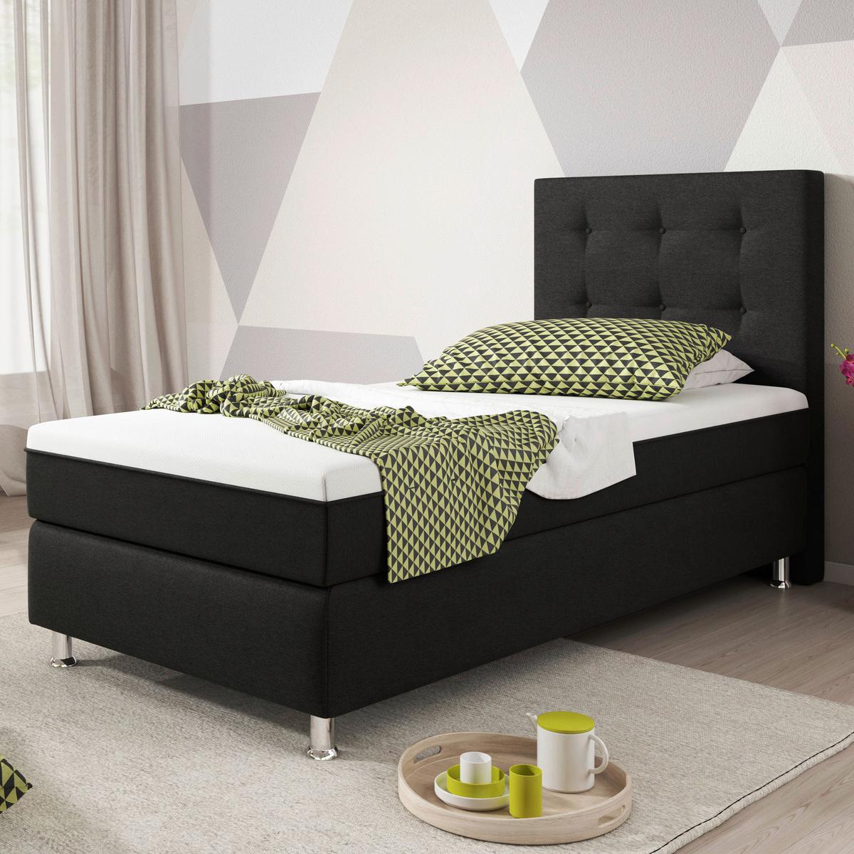 Boxspringbett 90x200 Cm Köln Plus - Silberfarben/Schwarz, KONVENTIONELL, Textil (90/115/210cm) - MID.YOU
