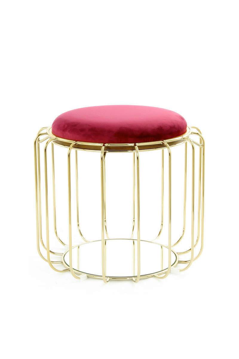 Beistelltisch/pouf 2 In 1 Comfortable Gold/rot - Rot/Goldfarben, Basics, Glas/Holzwerkstoff (50/50/45cm) - Kayoom