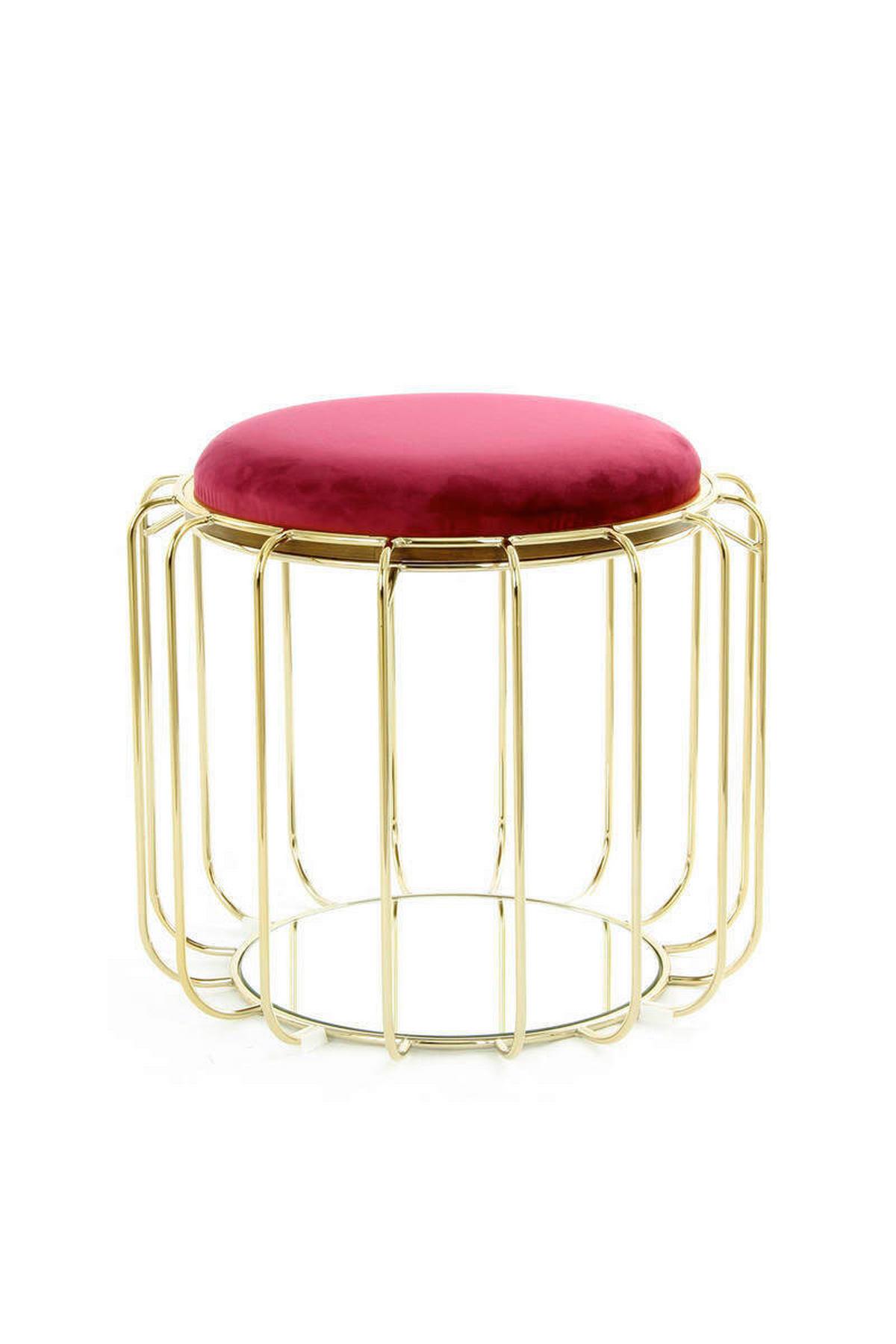 Beistelltisch/pouf 2 In 1 Comfortable Gold/rot - Rot/Goldfarben, Basics, Glas/Holzwerkstoff (50/50/45cm) - Kayoom