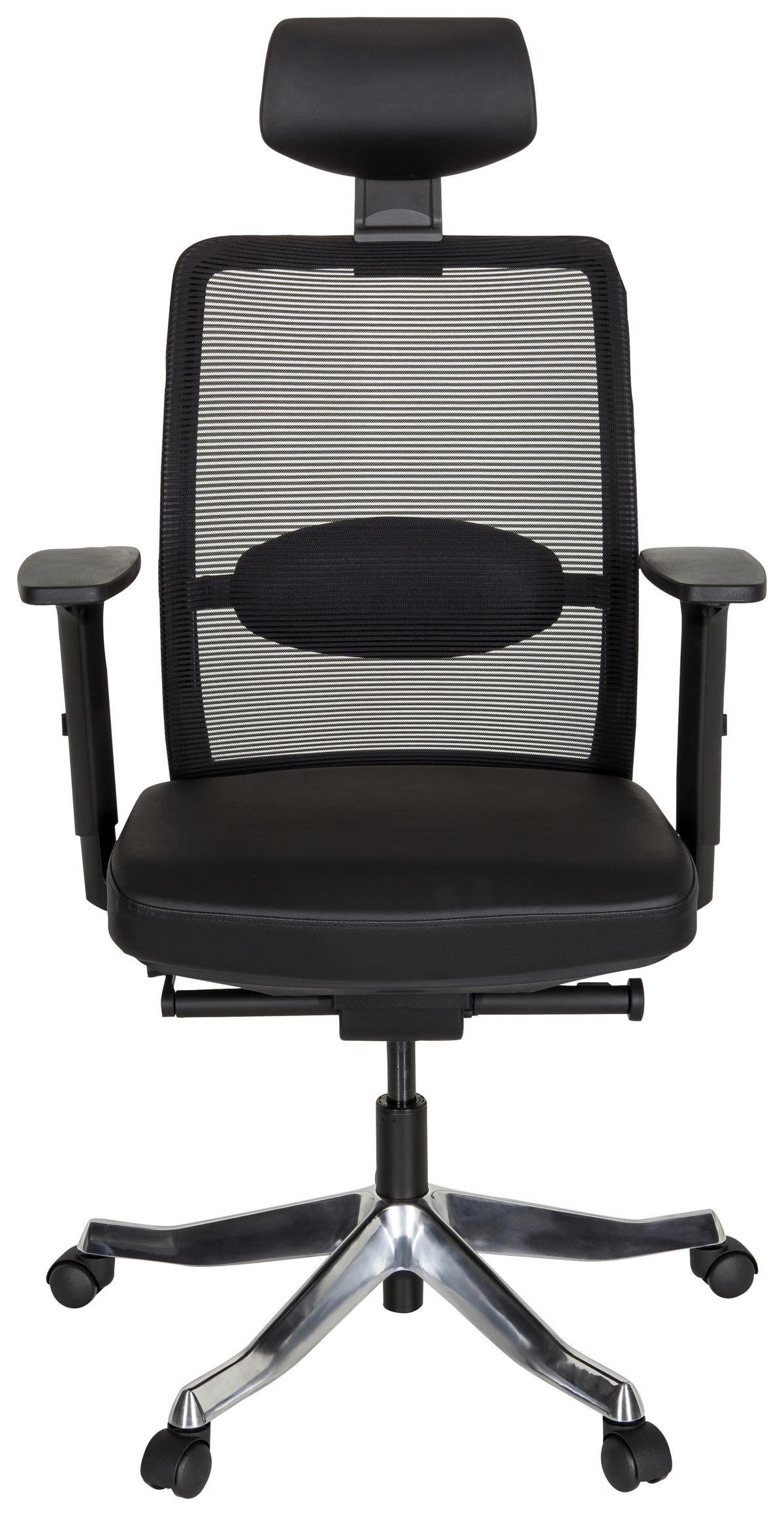 Drehstuhl Senator Pro Echtleder Schwarz Bis 130kg - Schwarz, MODERN, Leder/Kunststoff (68/138/60cm) - MID.YOU