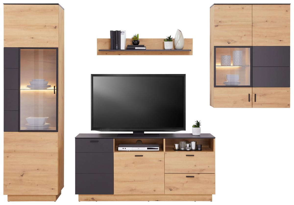 Wohnkombination Modern 4 -Teilig. Tonale 2, Eiche Dekor/Grau - MODERN (283,5/207,6/40cm)