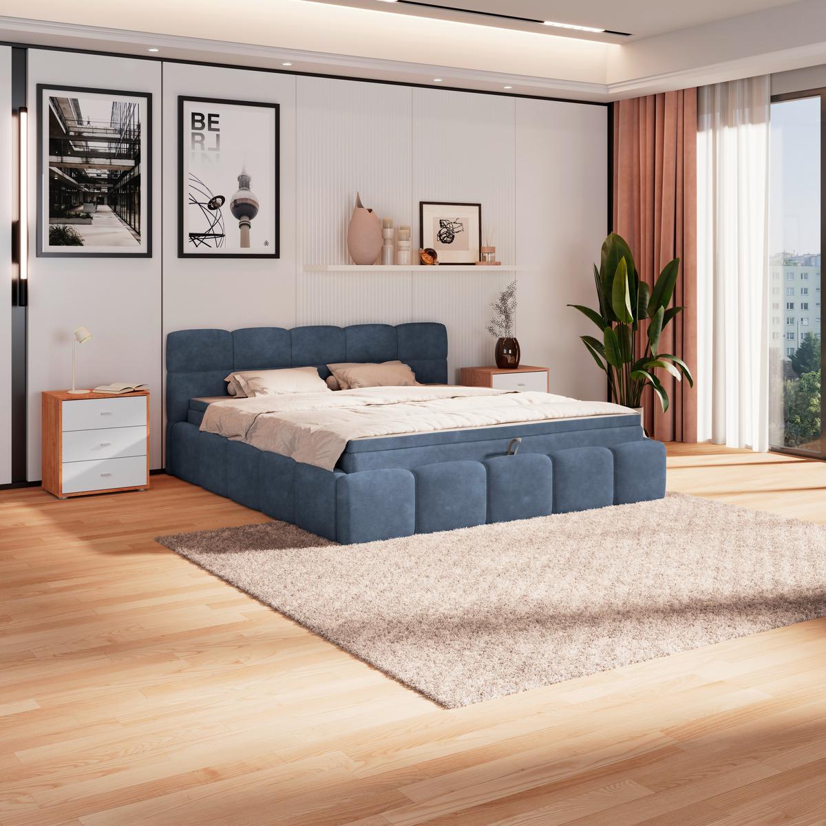 Polsterbett Noe Blau 180x200 cm - Blau/Schwarz, Trend, Textil/Metall (180/200cm)