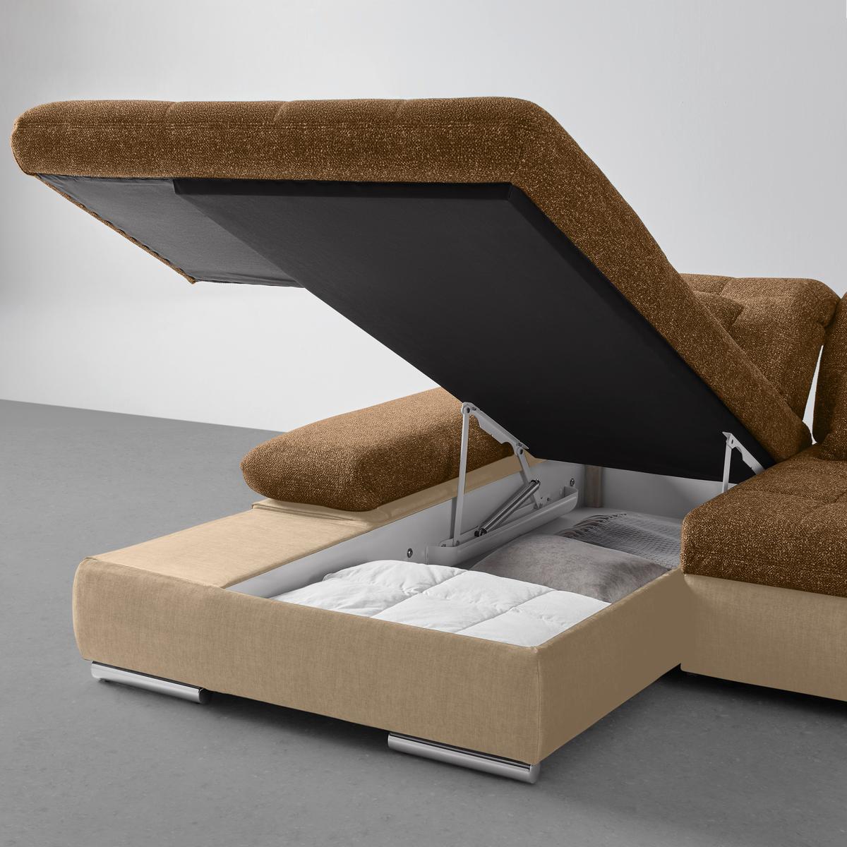 Rohová sedačka SANFINO, ľavá, sivohnedá / koňaková - chrómová/koňaková, Konventionell, kov/drevo (199/79-96/305cm) - Premium Living