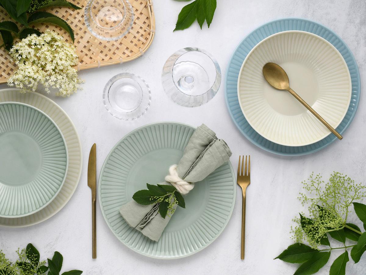 Tafelservice Valencia 12--Teilig., Creme, Grün, Blau - Pastellblau/Pastellgrün, Basics, Keramik - Creatable