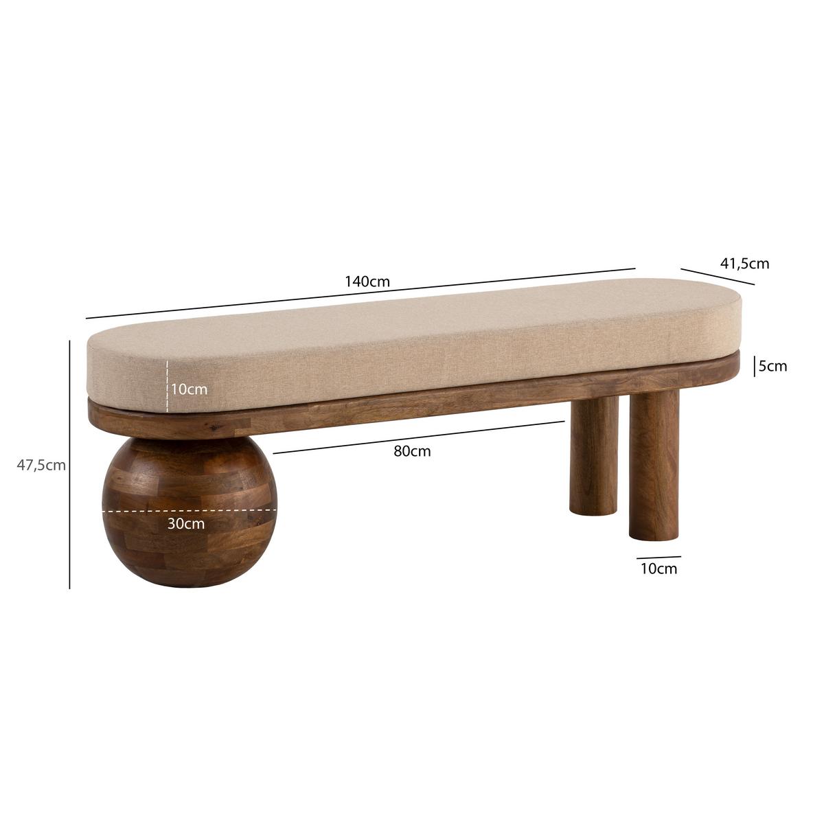 Sitzbank Beige B: 140 cm - Beige/Braun, Design, Textil (140/47/40cm) - Livetastic