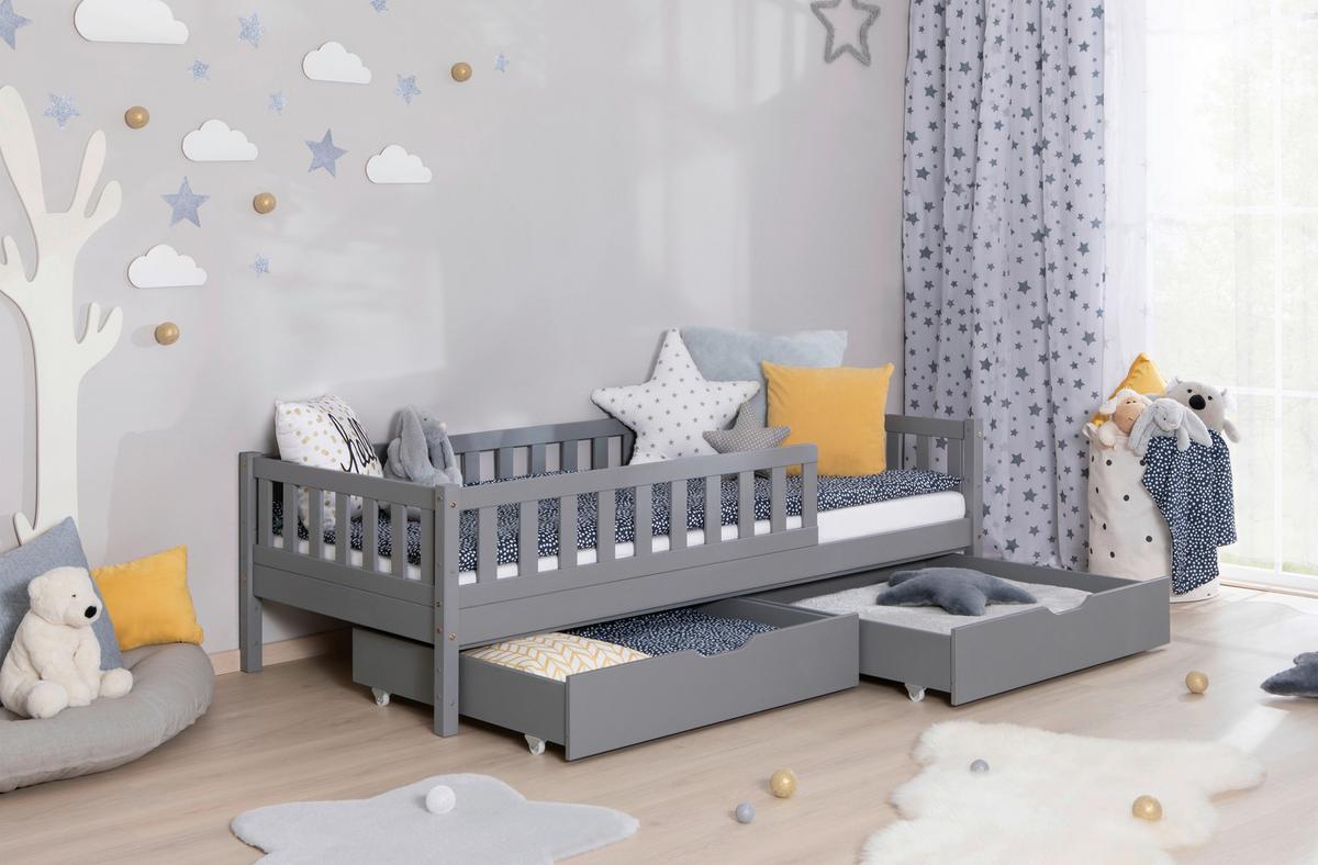 Hausbett Lou Bettschublade Hellgrau B: 90 cm - Hellgrau/Weiß, MODERN, Holz/Textil (90/200cm) - MID.YOU