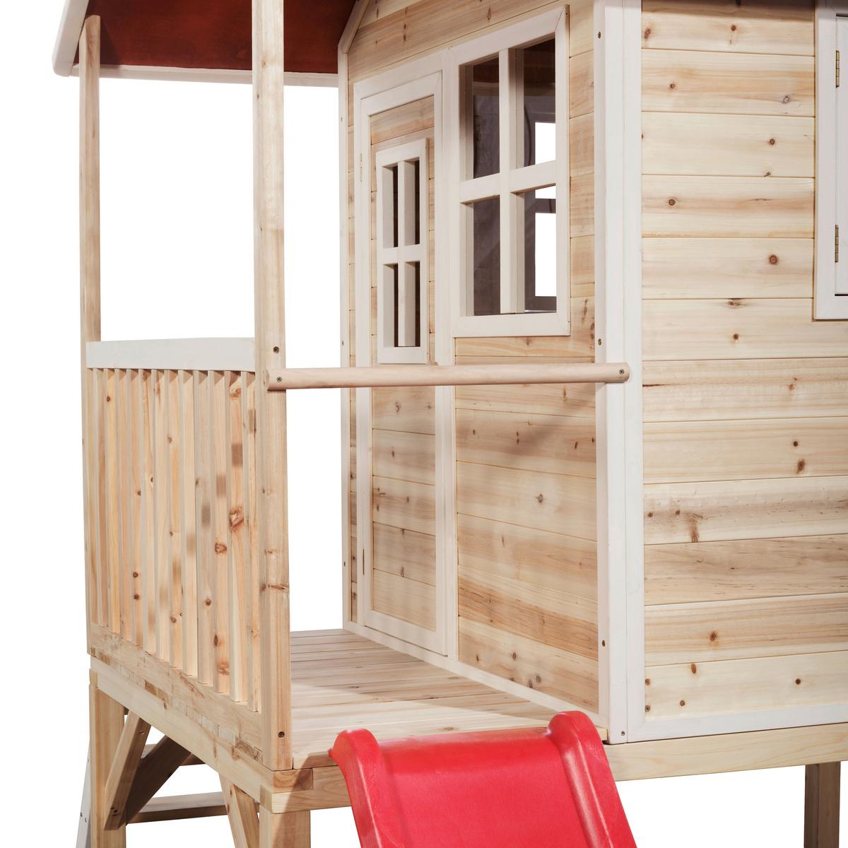 Stelzenhaus Mit Rutsche Naturfarben Exit Loft 300 - Rot/Naturfarben, KONVENTIONELL, Holz (369/190/215cm) - EXIT Toys