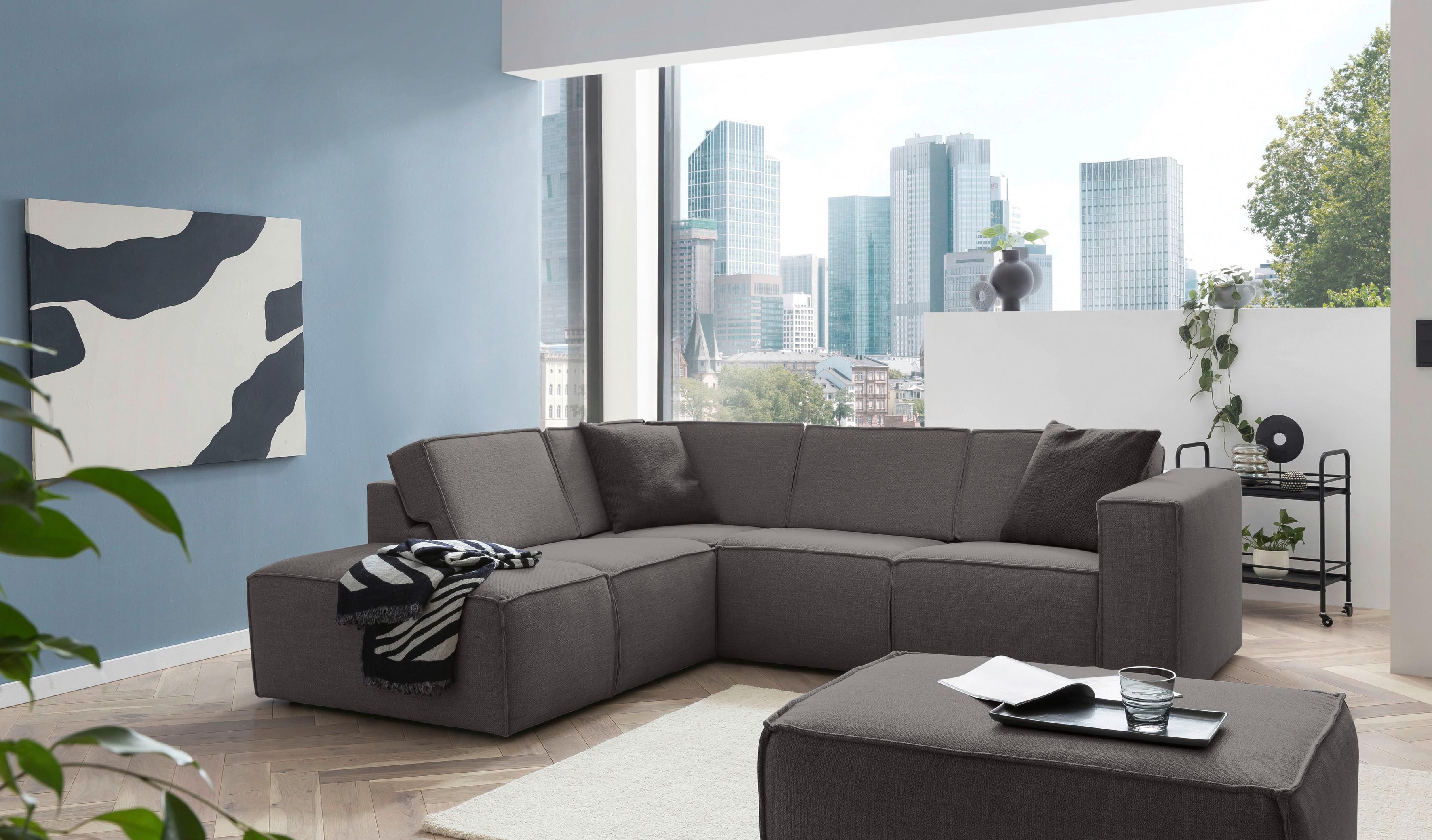 Ecksofa Dice Dunkelgrau - Dunkelgrau/Schwarz, MODERN, Textil (220/255cm) - MID.YOU