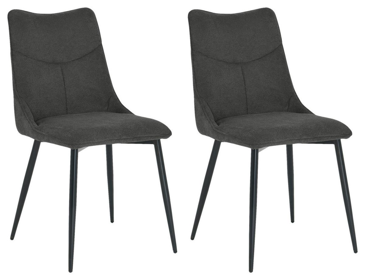 Esszimmerstuhl Carlo Anthrazit, Schwarz 2er Set - Anthrazit/Schwarz, Design, Textil/Metall (59/88/47cm) - MID.YOU