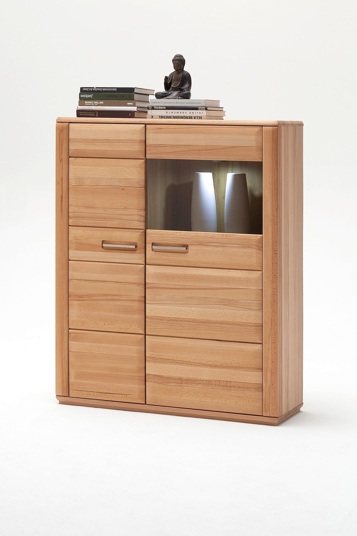 Wohnkombination teilmassiv 4--teilig. Sena Buchefarben - Buchefarben, Design, Glas/Holz (357/209/51cm) - Livetastic