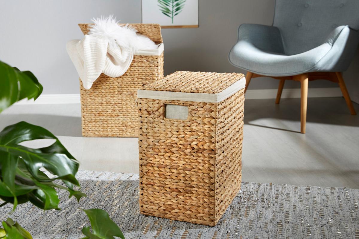 Wäschetonne mit Deckel Adalia Naturfarben, 39x28x46 cm - Creme/Naturfarben, KONVENTIONELL, Leder/Naturmaterialien (39/28/46cm) - Luca Bessoni