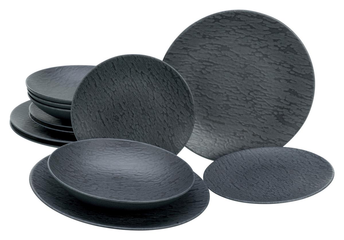 Tafelservice Keramik 4 Perosnen Geschirr Set - Schwarz, Trend, Keramik - Creatable