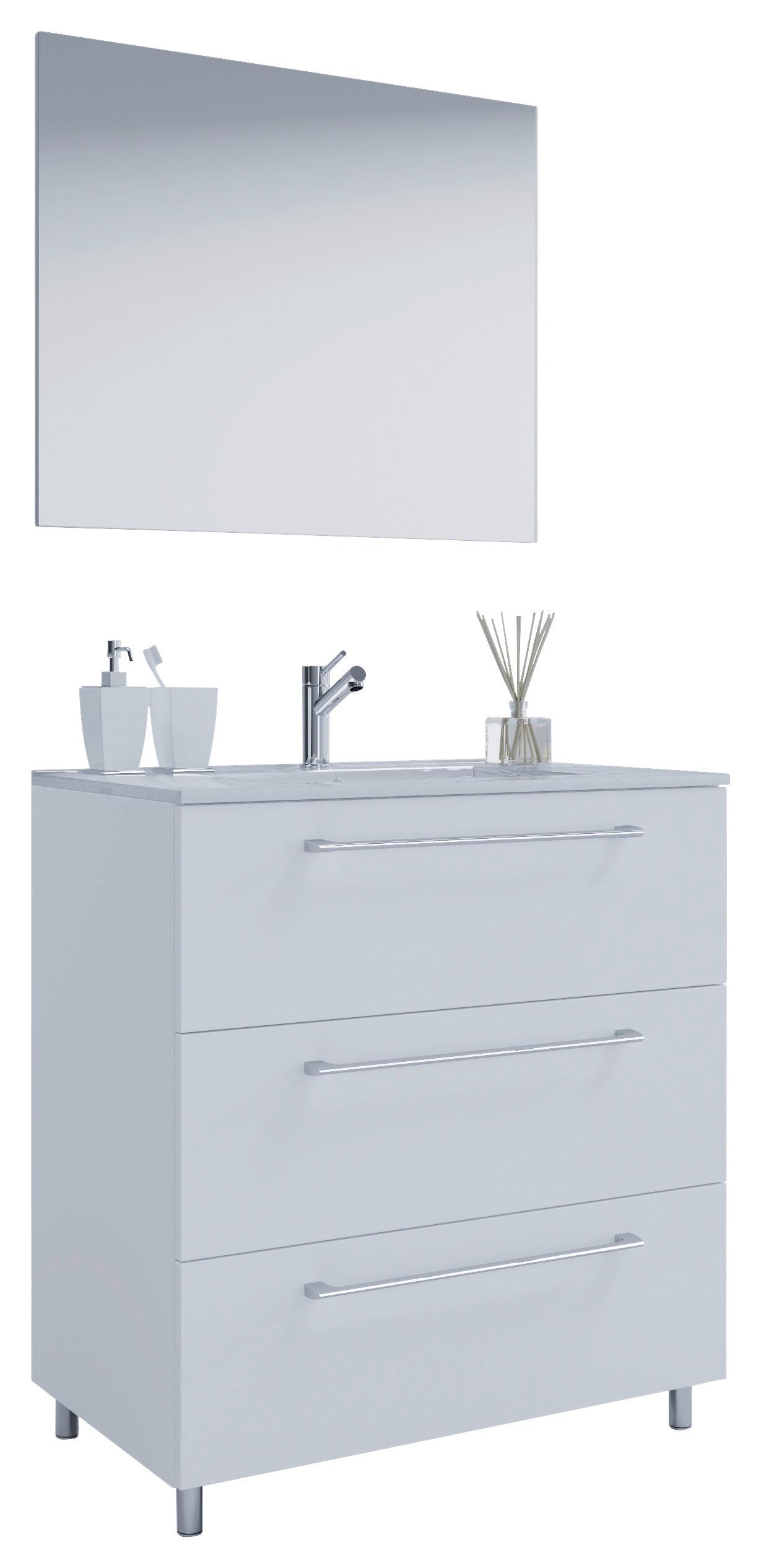 Badezimmer Schubo 3-Teilig Weiß B: 80 cm - Alufarben/Weiß, MODERN, Keramik/Holzwerkstoff (80cm) - MID.YOU