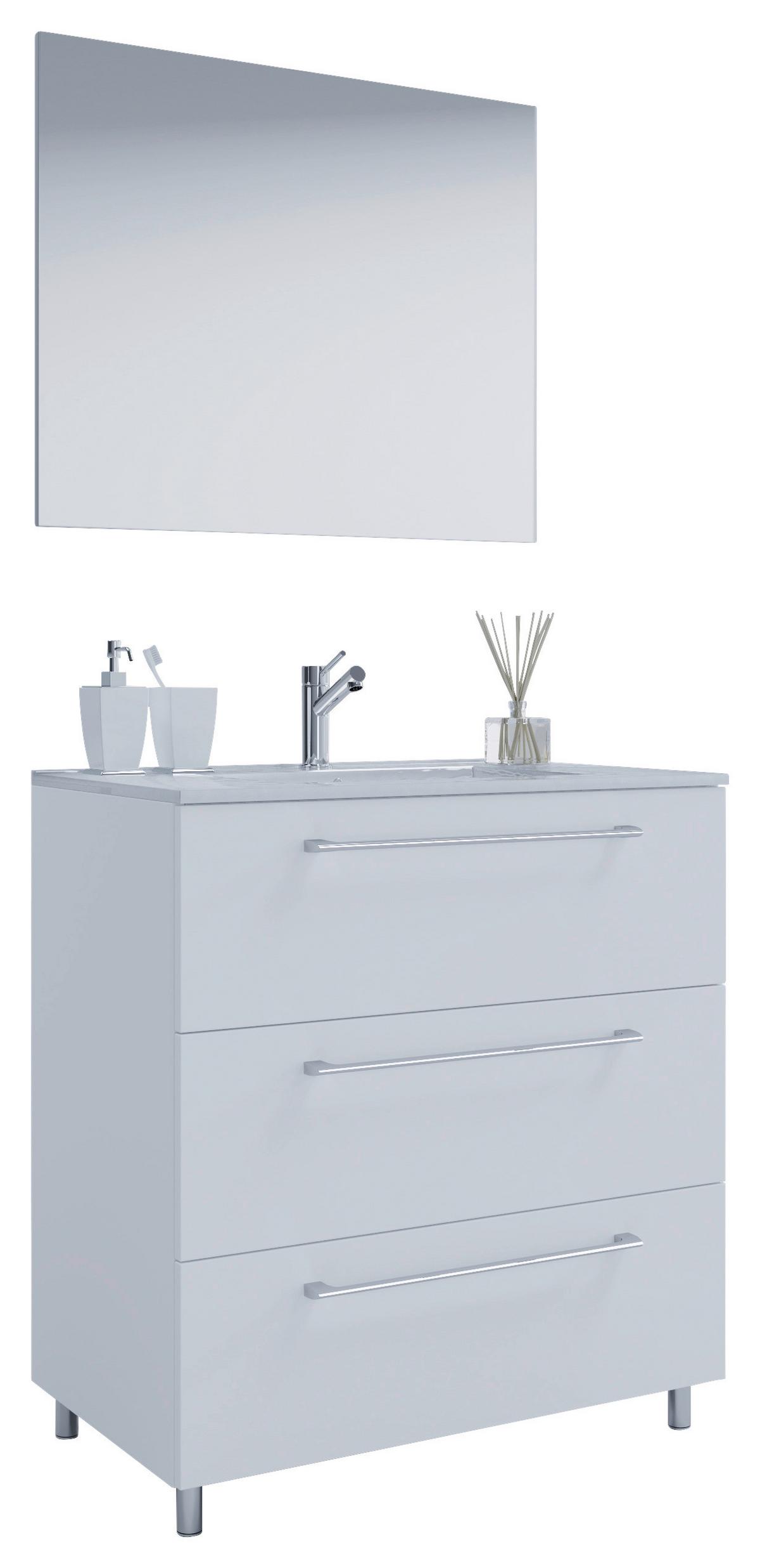 Badezimmer Schubo 3-teilig Weiß B: 80 Cm - Alufarben/Weiß, MODERN, Keramik/Holzwerkstoff (80cm) - MID.YOU