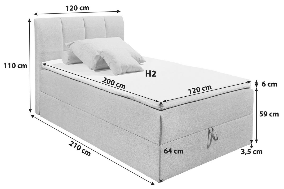 Boxspring postel  GRANADA šedá 120x200 cm - šedá/černá, Basics, textil/plast (120/200cm) - MID.YOU