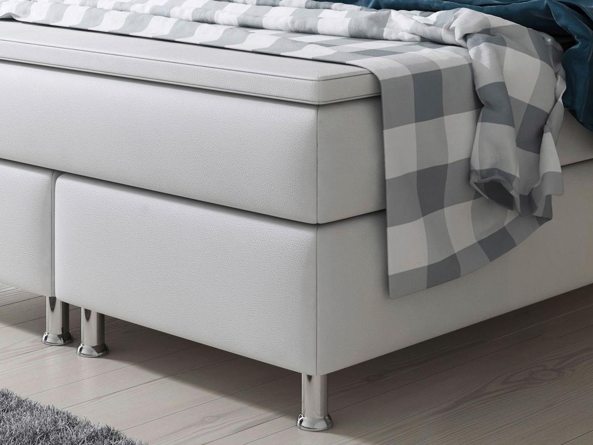 Boxspringbett Mit Topper Lederlook 140x210 Miami-F - Silberfarben/Weiß, KONVENTIONELL, Leder/Textil (140/115/210cm) - MID.YOU