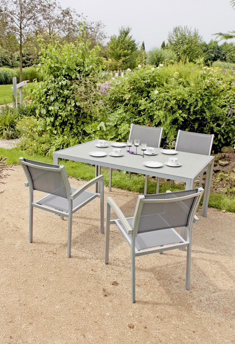 Gartentischgruppe Grace - Silberfarben/Grau, Basics, Glas/Kunststoff - Gardenson