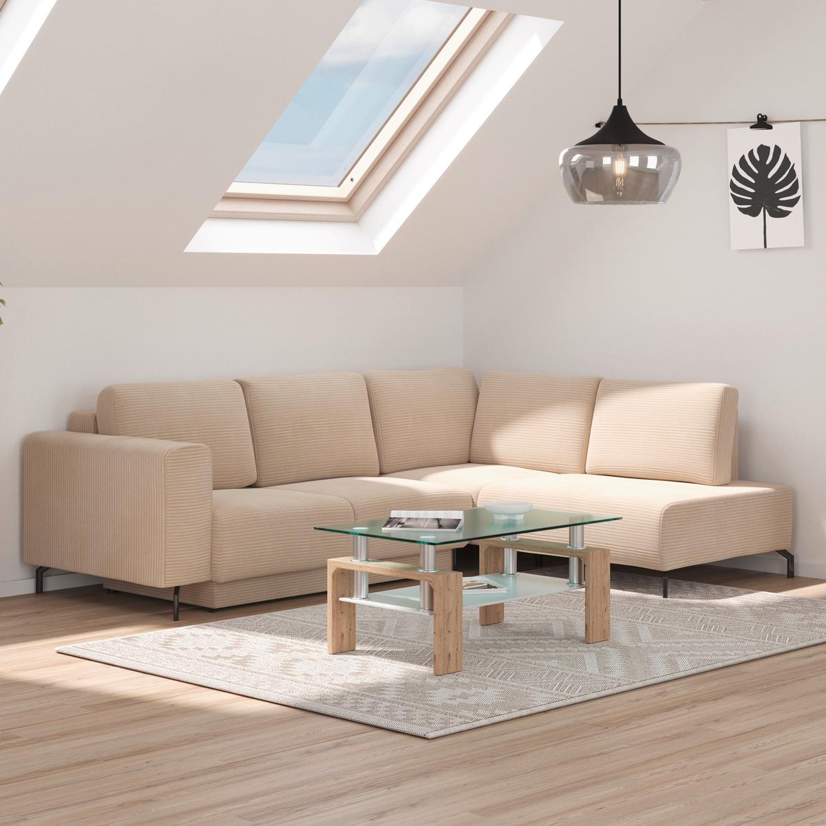 Ecksofa Veni Ecke R - Beige/Schwarz, MODERN, Textil (272/210cm) - Ondega