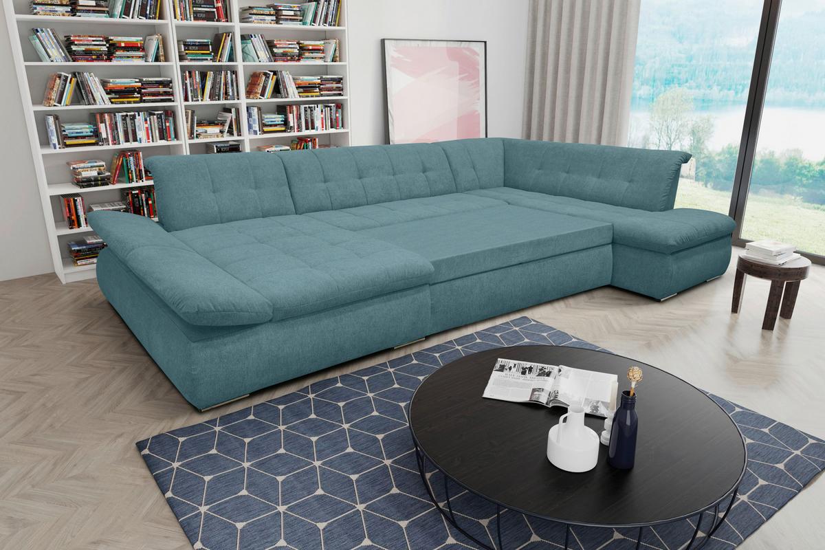 Wohnlandschaft Moric Mit Schlaffunktion Petrol - Chromfarben/Petrol, KONVENTIONELL, Textil (172/353/216cm) - MID.YOU