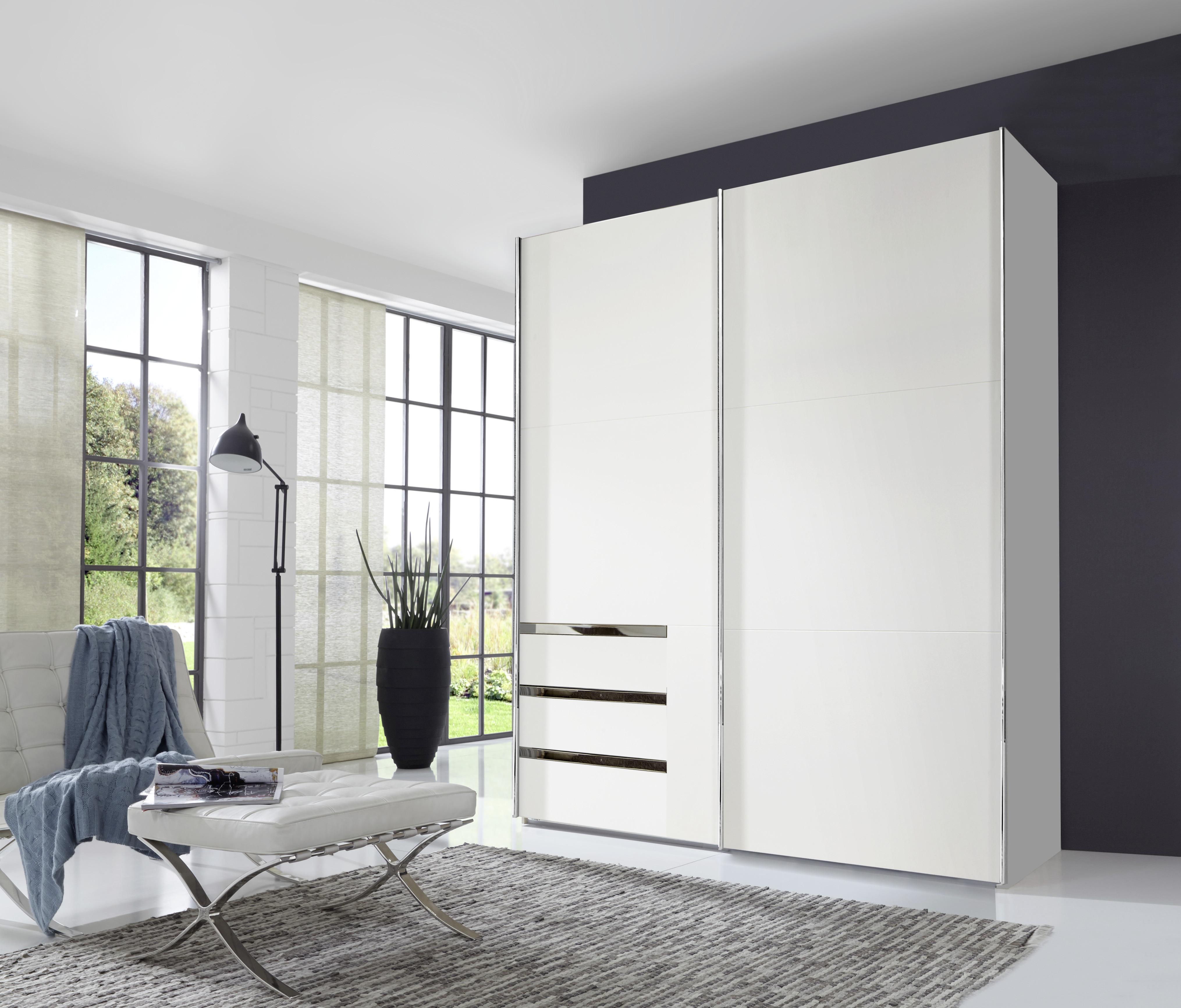Schwebetürenschrank mit Laden 250cm Level 36a, Weiß - Weiß, MODERN, Holzwerkstoff (250/216/65cm) - MID.YOU