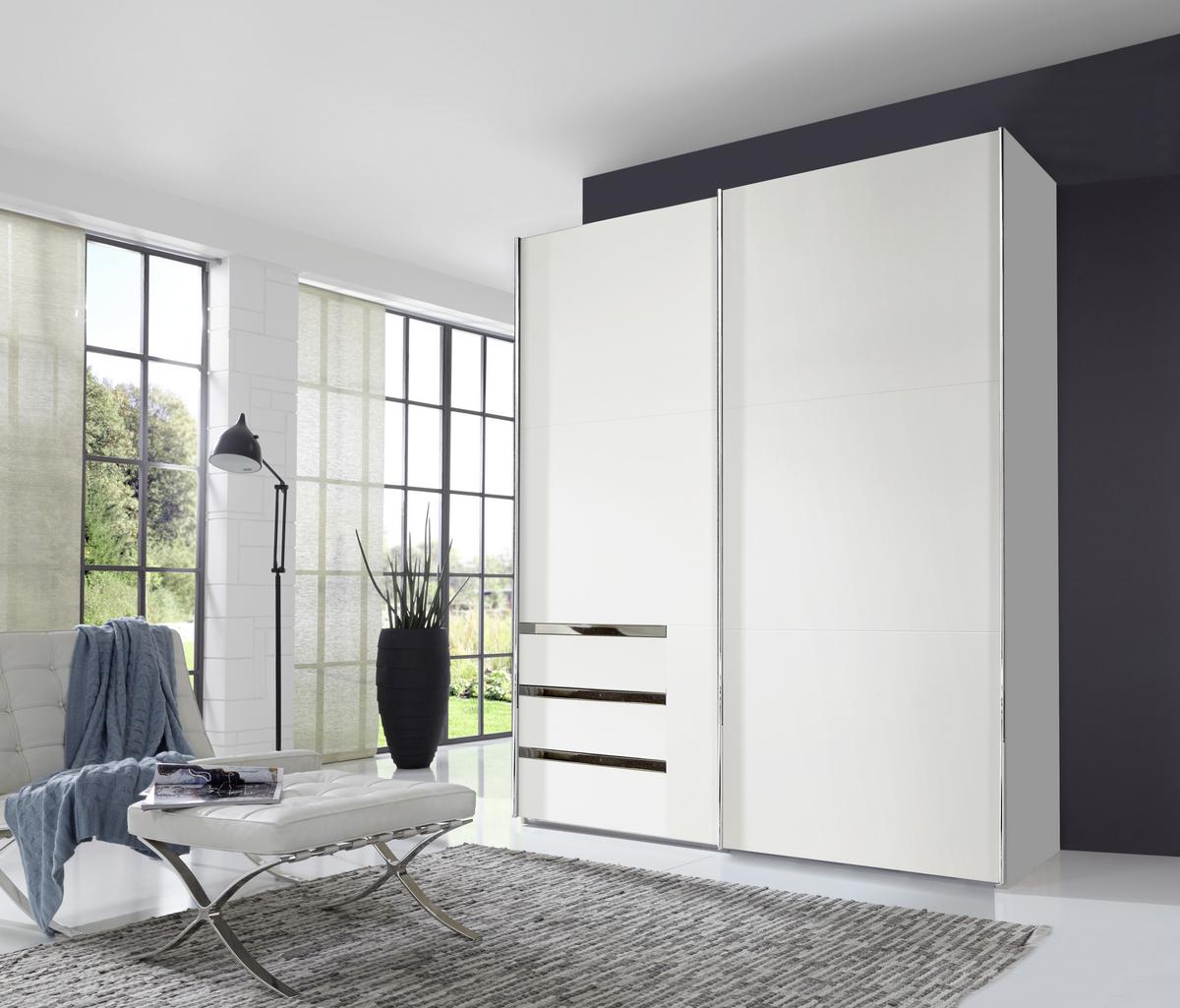 Schwebetürenschrank Mit Laden 250cm Level 36a, Weiß - Weiß, MODERN, Holzwerkstoff (250/216/65cm) - MID.YOU