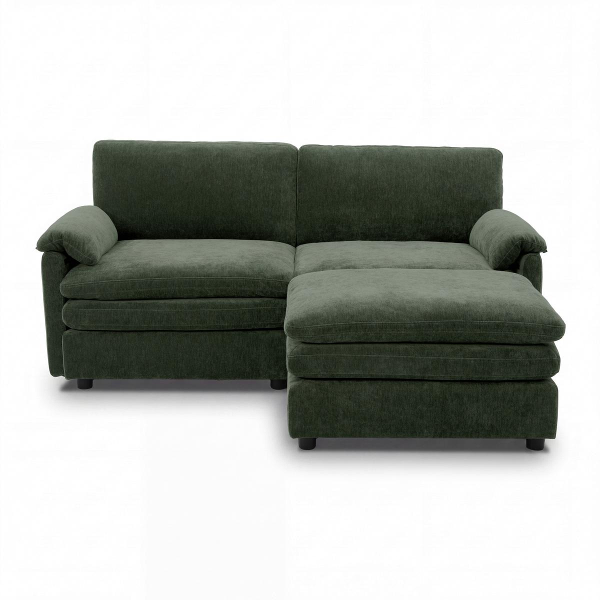 2-dielna súprava ALESSIA, zelená ženilka, max. 360 kg - čierna/zelená, Modern, drevo/textil (188/137cm) - Bessagi Home