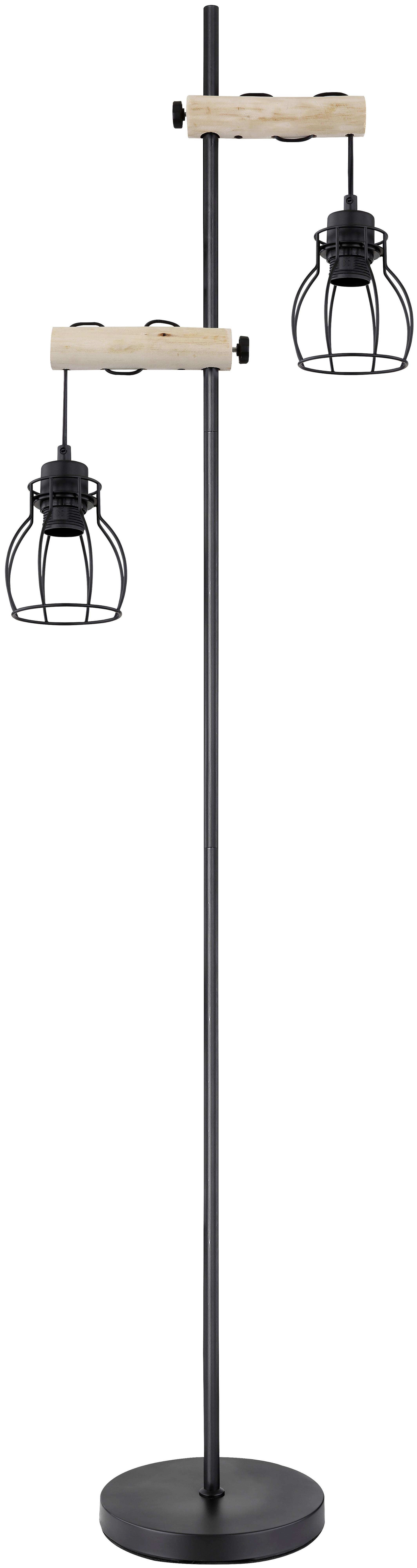 Stojací Lampa Aaliyah, Bez 2x E27 Max. 40w - černá/přírodní barvy, Romantický / Rustikální, kov/dřevo (23/150cm) - Modern Living